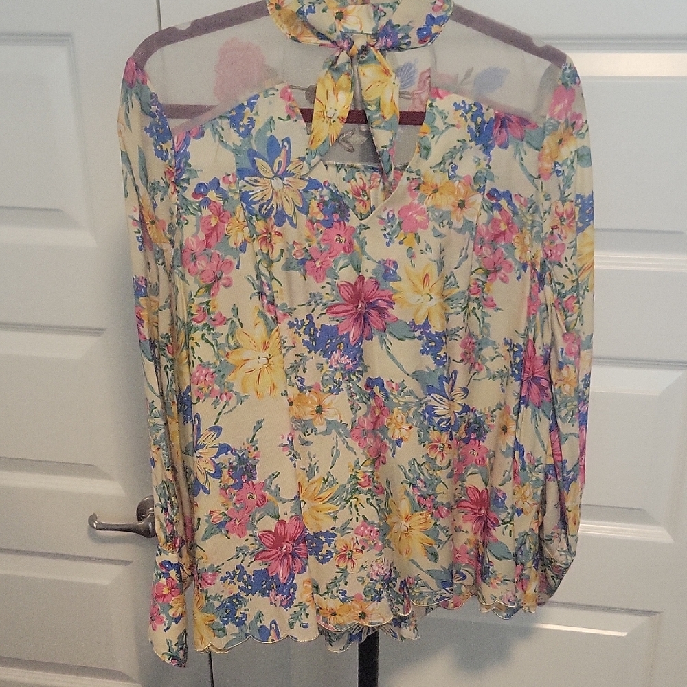 Aratta Cream Ruffled Tie Front Blouse with Peter Pan Collar